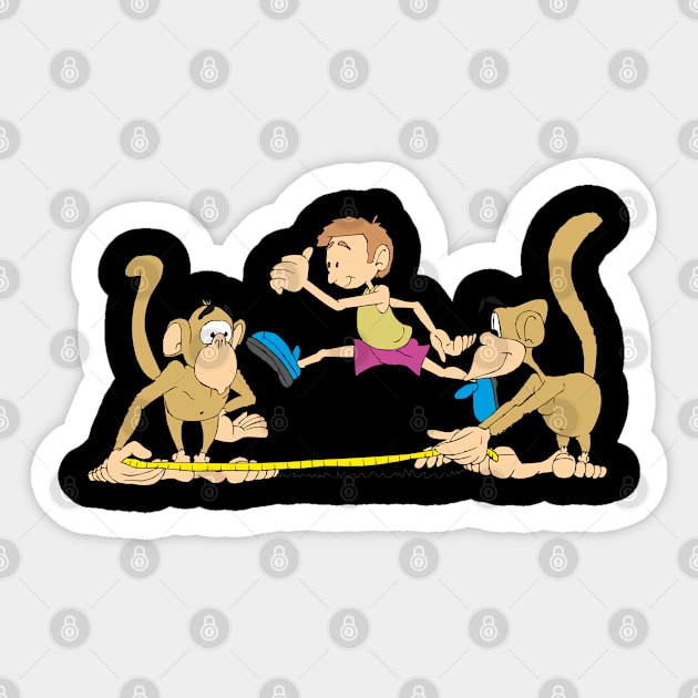 two monkeys in the athletic competition Sticker by drawn freehand